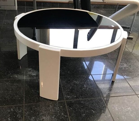 "Apollo" High Gloss White & Black Tempered Glass, Round Coffee End Side Table