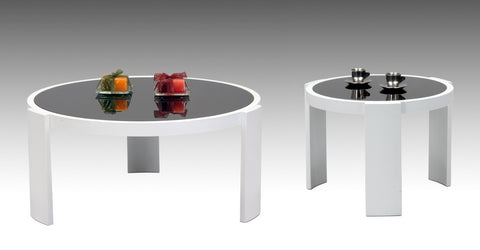 "Apollo" High Gloss White & Black Tempered Glass, Round Coffee End Side Table