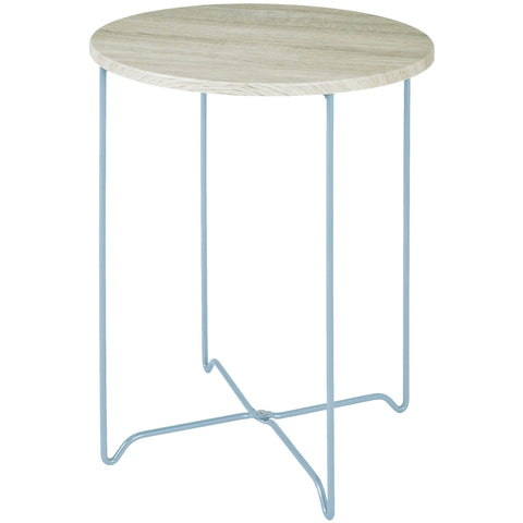 Round Side Table, Solid Oak Top on Aluminium Tone Wire Legs