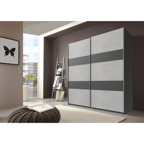 Qmax 'Chess' 180cm Sliding Door Wardrobe. Grey & Graphite. German Bedroom Furniture