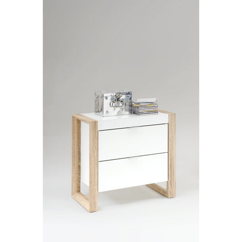 *Clearance* 'Frame'  2-Drawer Bedside / End Table. White With Oak Frame Design.
