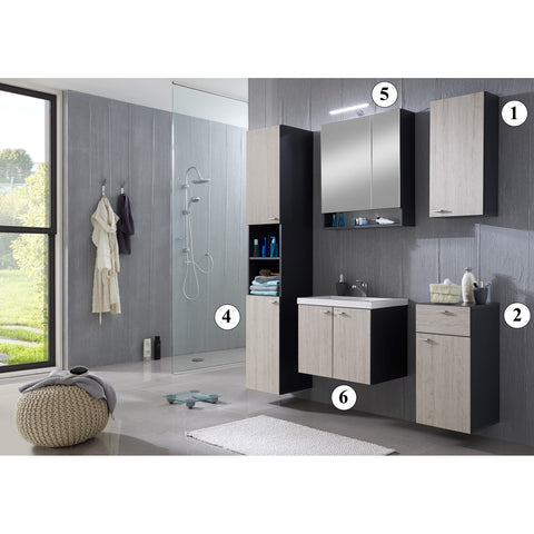 *Clearance* 'Nepal' Matching Bathroom Units / Suite. Anthracite & Sand Oak