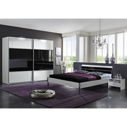 Qmax German Made Bedroom Furniture - Satellite Range - Black Glass & White