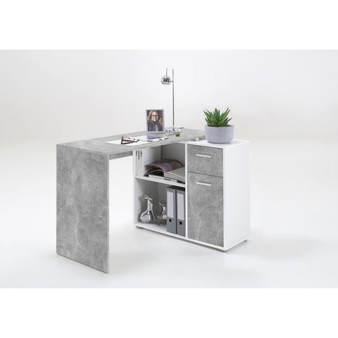 Albrecht corner desk in white and stone effect.