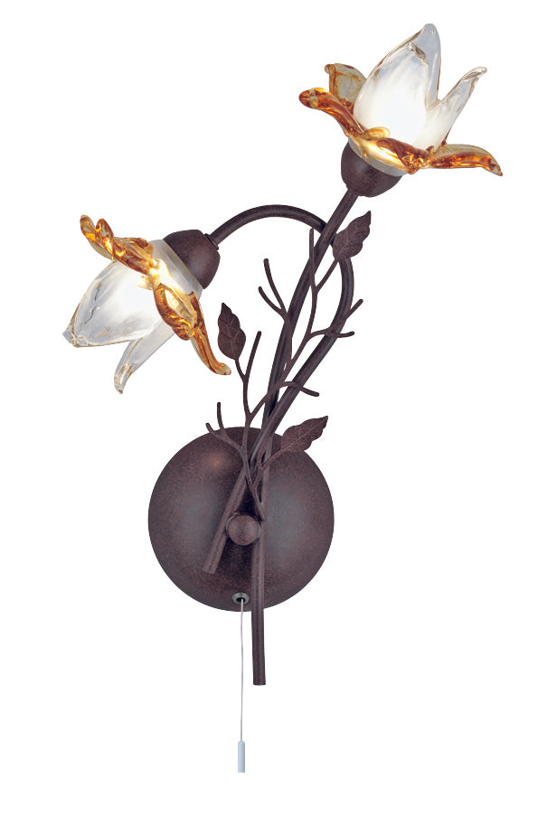 Searchlight "Orchid" Wall Light. Rustic Brown Clear & Amber Glass 1532-2BR