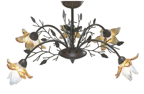 Searchlight "Orchid" Ceiling Pendant Chandelier. Amber Glass 2535-5BR