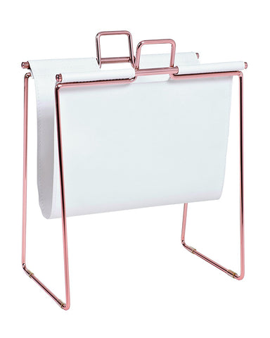 Newspaper / Magazine Holder Stand in Copper & White Faux Leather