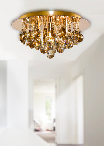 Marco Tielle "Hannah" Ceiling Chandelier. Gold Tone w Crystal Drops