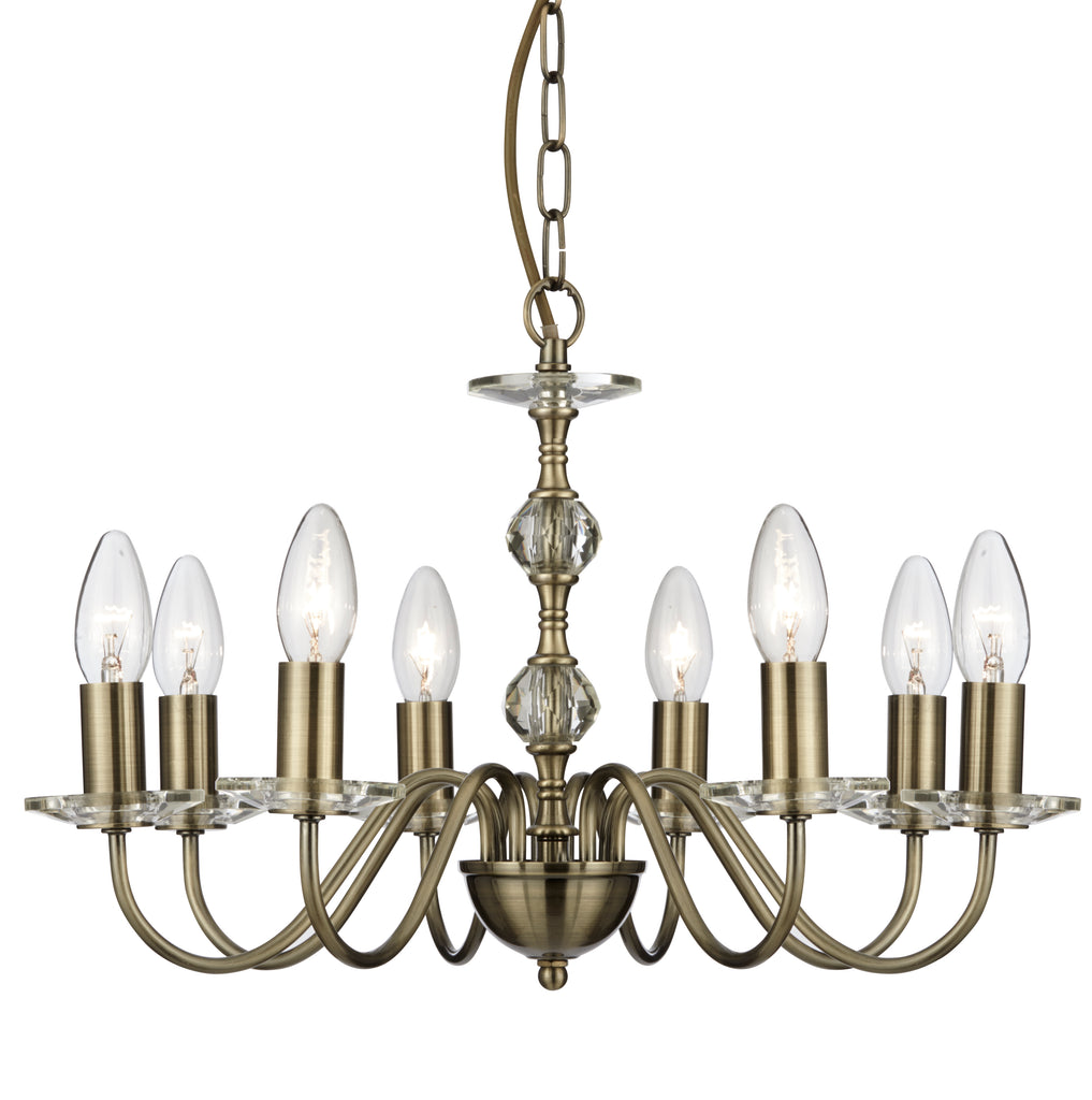 Searchlight "Monarch" 8-Light Traditional Chandelier, Antique Brass. 3458-8AB