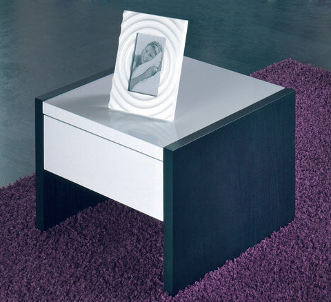 High Gloss White & Black Sides, Self-Closing Drawer Side Table / Bedside.