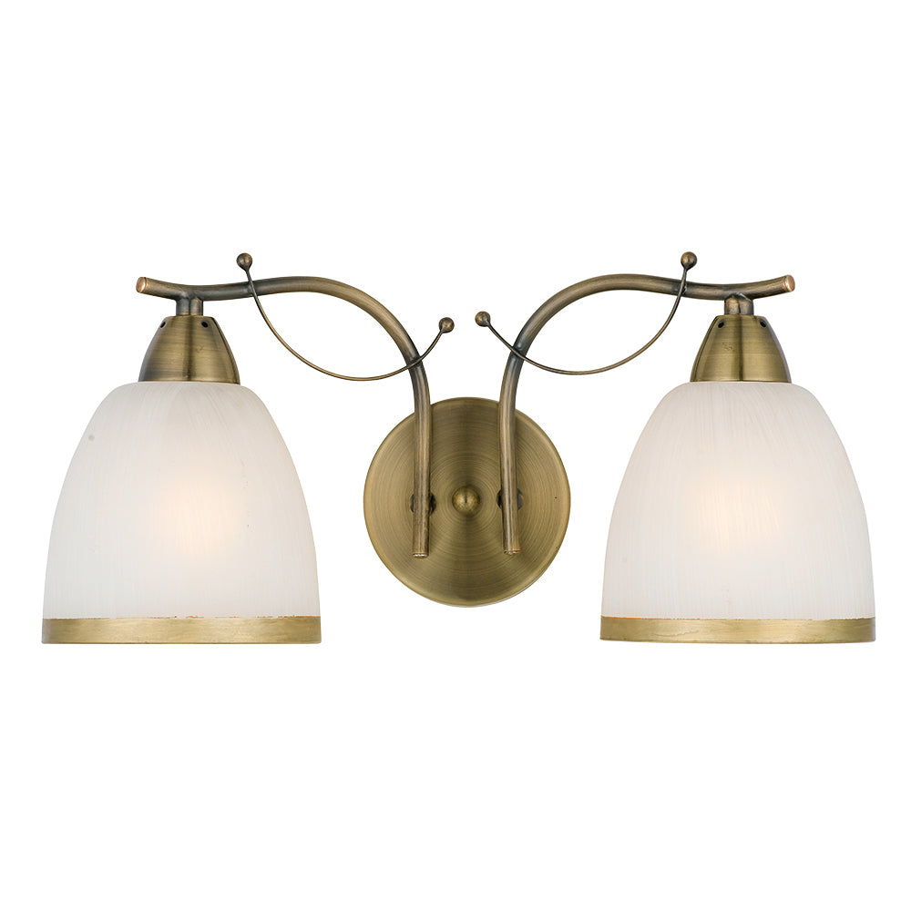 Searchlight "Brahama" 5582-2ab White Glass Wall Light in Antique Brass