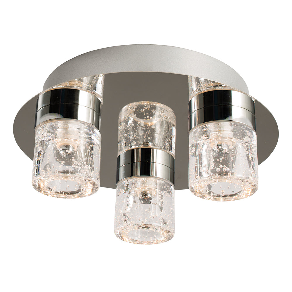 Endon 'Imperial' 61359. 3-Light Flush Ceiling Pendant Light. Chrome & Bubble Glass