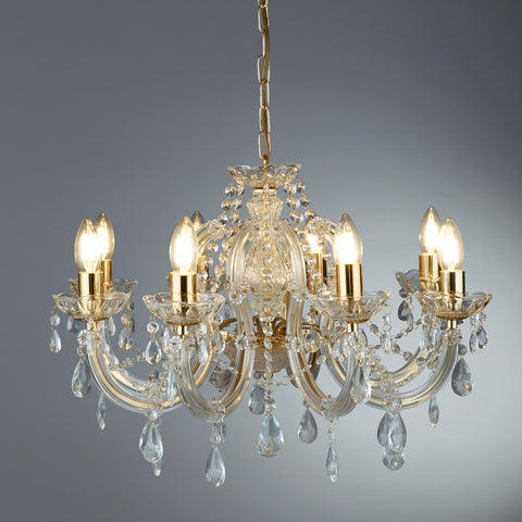 Searchlight 8-Arm Marie Therese Glass Crystal Chandelier in Chrome or Brass