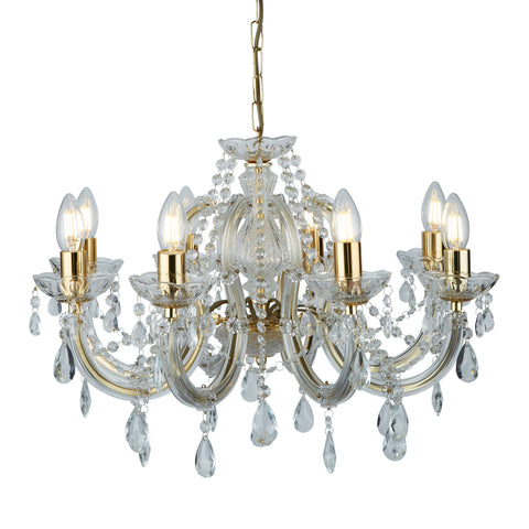 Searchlight 8-Arm Marie Therese Glass Crystal Chandelier in Chrome or Brass