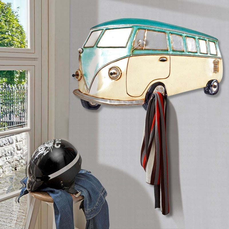 Wall Art, VW Style Camper Van in Metal. Coat Rack Wall Ornament Decor 89928