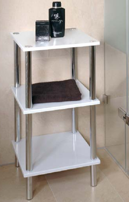 White Gloss & Chrome 3-Tier Bathroom / Kitchen Towel Rack Stand Table 90339