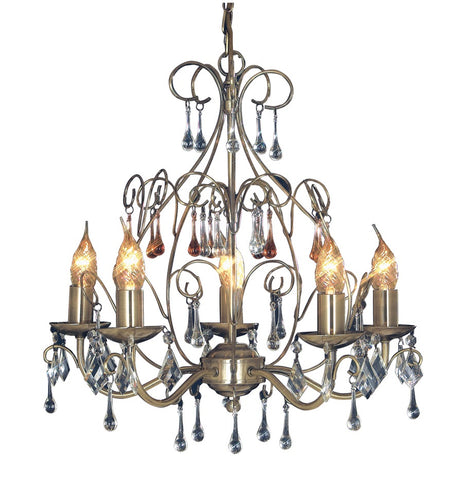 Searchlight "Prague" Antique Brass Chandelier Ceiling Light 91-5ab