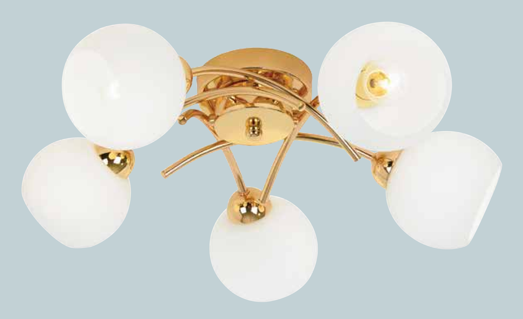 Endon "Brolin-5go" 5-Light Gold Tone & Opal Glass Ceiling Light Chandelier.
