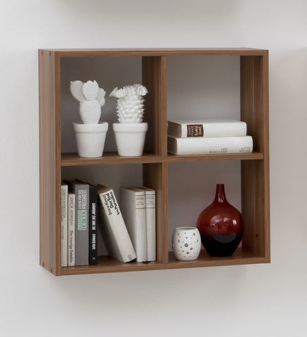 "Dori" Squares Wall Shelf / Bookcase. Display Shelving Unit. Walnut Effect