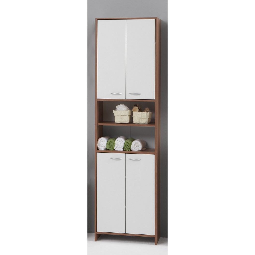 "Madrid" White & Walnut Tall Bathroom Cupboard Freedom Homestore