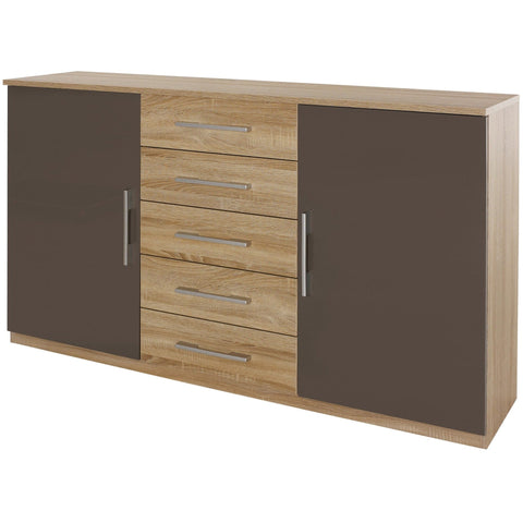 Rauch 'Lyon' Wide Combi Chest Drawers . Sonoma Oak & HighGloss Lava Brown. German Bedroom Furniture.