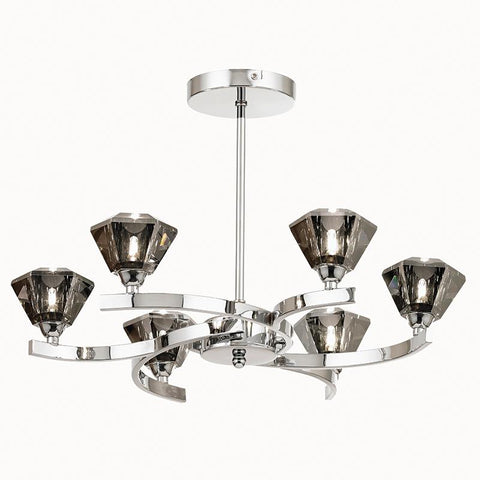 Endon "Waltz-6CH" 6-Light Chrome & Smoked Glass Ceiling Pendant Chandelier.