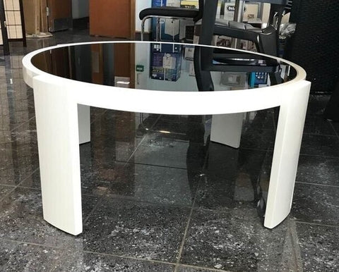 "Apollo" High Gloss White & Black Tempered Glass, Round Coffee End Side Table