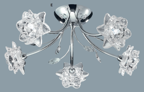 Searchlight 9285-5CC 'Bellis' 5-Light Chrome Flush Chandelier - Glass Floral Shades