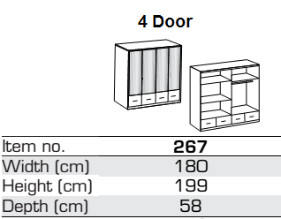 Qmax 'Imagine' 4-Door 180cm Wardrobe. German Bedroom Furniture. White & Mirror