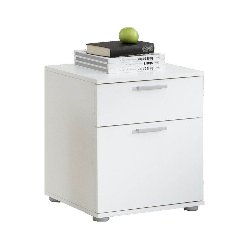 'Jack-3' Bedside / End Table. White. 45cm Tall With Large Deep Sliding Drawer.