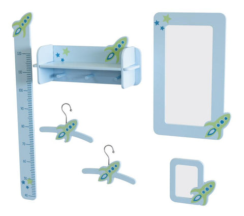 Kids / Boys Junior Bedroom Accessory Set. Blue Rocket Theme. Kidsaw
