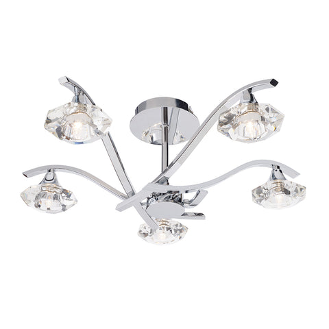 Endon 'Langella' 5-Light Semi-Flush Ceiling Pendant Light. Chrome Glass