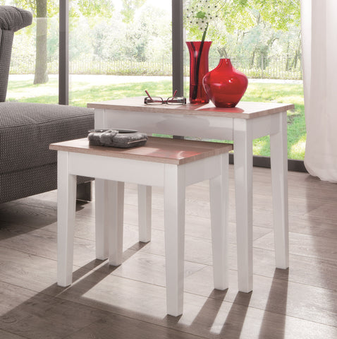 Haku "Lisa" Traditional Wood Tables. Nesting Set or Console Table. White & Oak