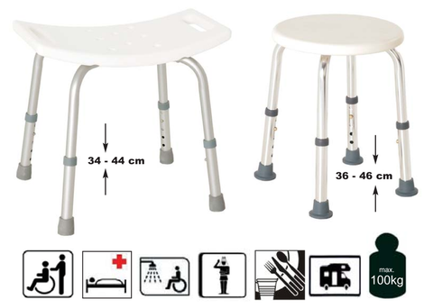 Adjustable-Height Shower Stool.  Plastic & Aluminium.