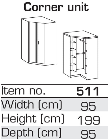 Qmax Corner Wardrobes  - German Bedroom Furniture - White / Oak