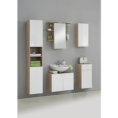 'Bilbao' Matching Bathroom Units / Suite. Gloss White & Washed Oak