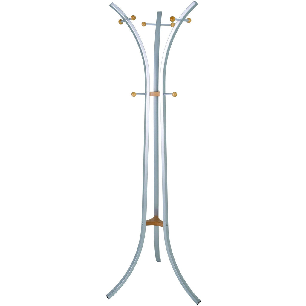 Modern Design Metal Coat Stand & Solid Wood Trim in White or Silver, [product_variation] - Freedom Homestore