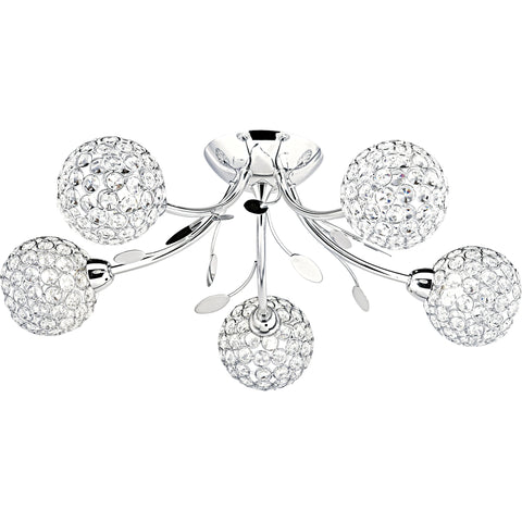 Searchlight 6575-5CC 'Bellis 2' 5-Light Chrome Flush Chandelier - Round Shades