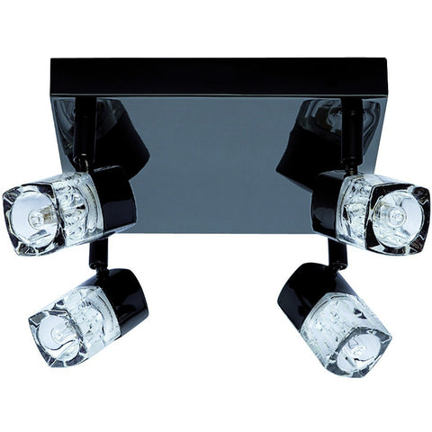 Searchlight 7884BC Blocs - 4 Light Square Black Chrome Spot - Ice Cube Glass Light.