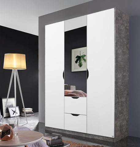Rauch 'Arnstein' 3 or 4 Door Wardrobe, Stone & White. German Bedroom Furniture.