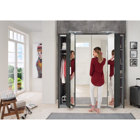 Qmax Bi-Fold Mirror Wardrobe 'Berlin'. German-Made Bedroom Furniture. Graphite, [product_variation] - Freedom Homestore