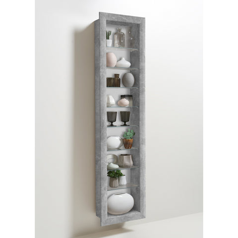 "Bora-9" Wall Mounted Display Cabinet Shelving. Glass & Wood. Vertical., [product_variation] - Freedom Homestore