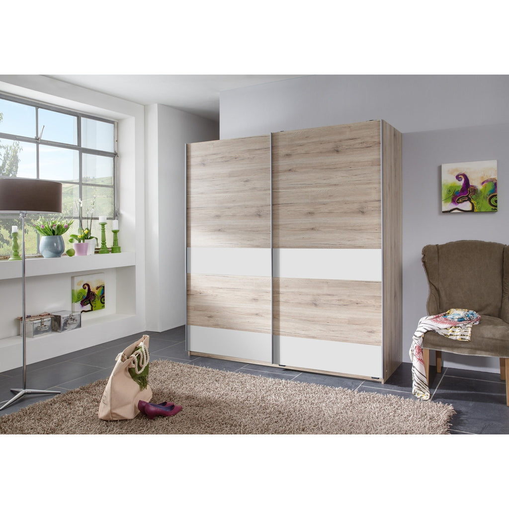 ASSEMBLY INCLUDED Qmax 'Chess'  Sliding Door Wardrobe. SR Oak & White. German Bedroom Furniture, [product_variation] - Freedom Homestore