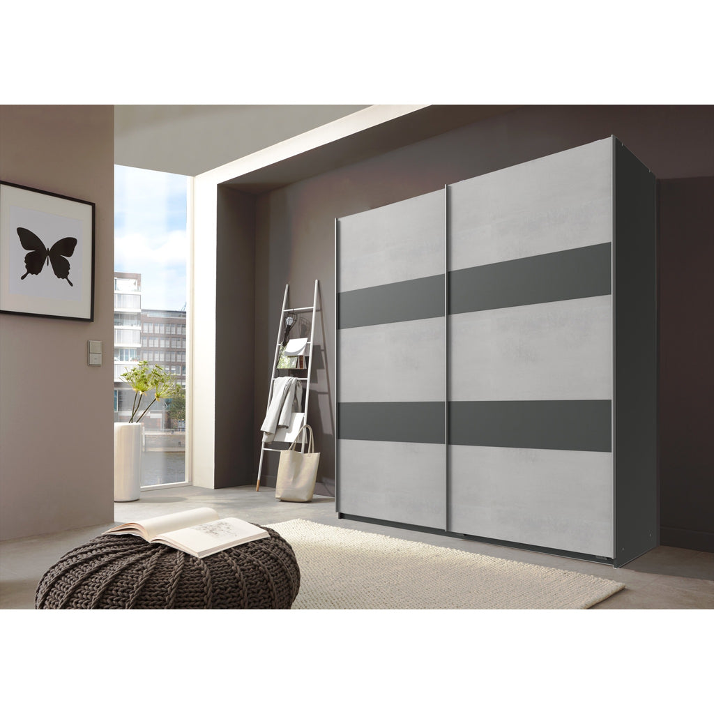 Qmax 'Chess' Sliding Door Wardrobe. Grey & Graphite. German Bedroom Furniture, [product_variation] - Freedom Homestore
