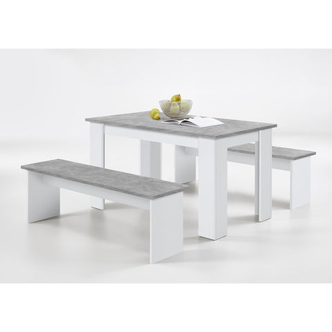 "Dornum" Kitchen Dining Table & Matching Bench Set in White & Stone.