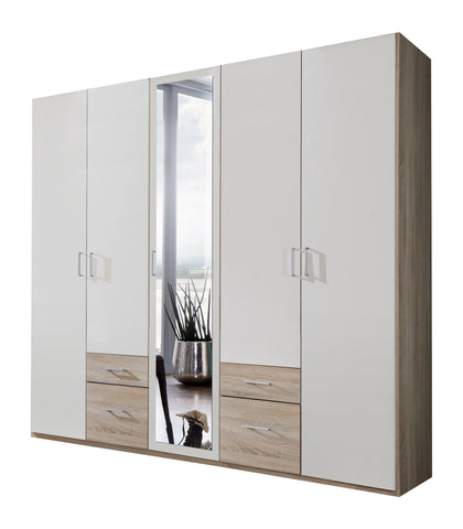 ASSEMBLY INCLUDED Qmax 'Friday' 225cm or 270cm Wardrobe, White & Oak. German Bedroom Furniture.