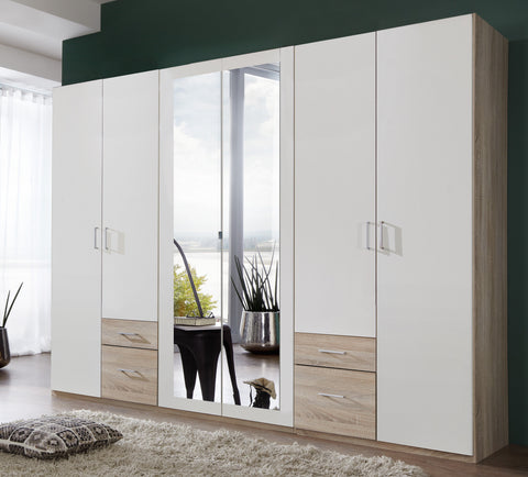 ASSEMBLY INCLUDED Qmax 'Friday' 225cm or 270cm Wardrobe, White & Oak. German Bedroom Furniture.