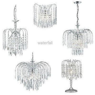 Searchlight "Waterfall" Chrome & Crystal Drop Marie Therese Chandelier Lights, [product_variation] - Freedom Homestore