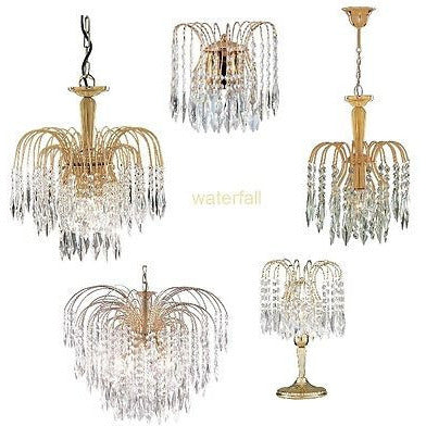 Searchlight "Waterfall" Gold Finish & Crystal Drop Marie Therese Chandelier Lights, [product_variation] - Freedom Homestore