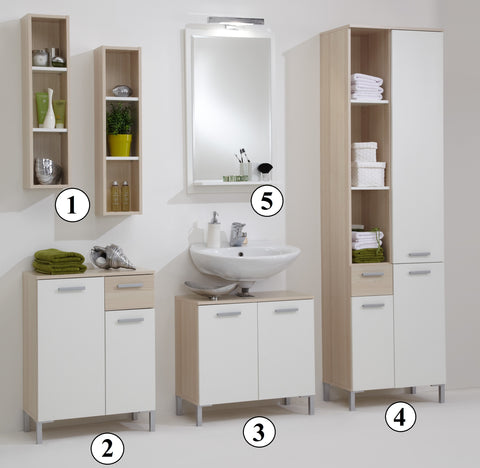 'Lerida-2' Bathroom Floor Unit Cabinet. White & Ash Tree Finish